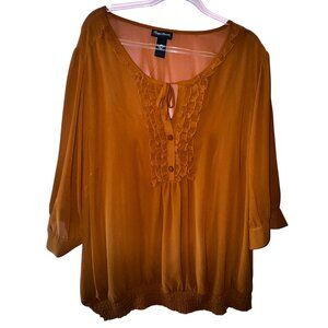 Mustard‎ Yellow Plus Size 2X Ruffle Boho Blouse Polyester Peasant Top Casual